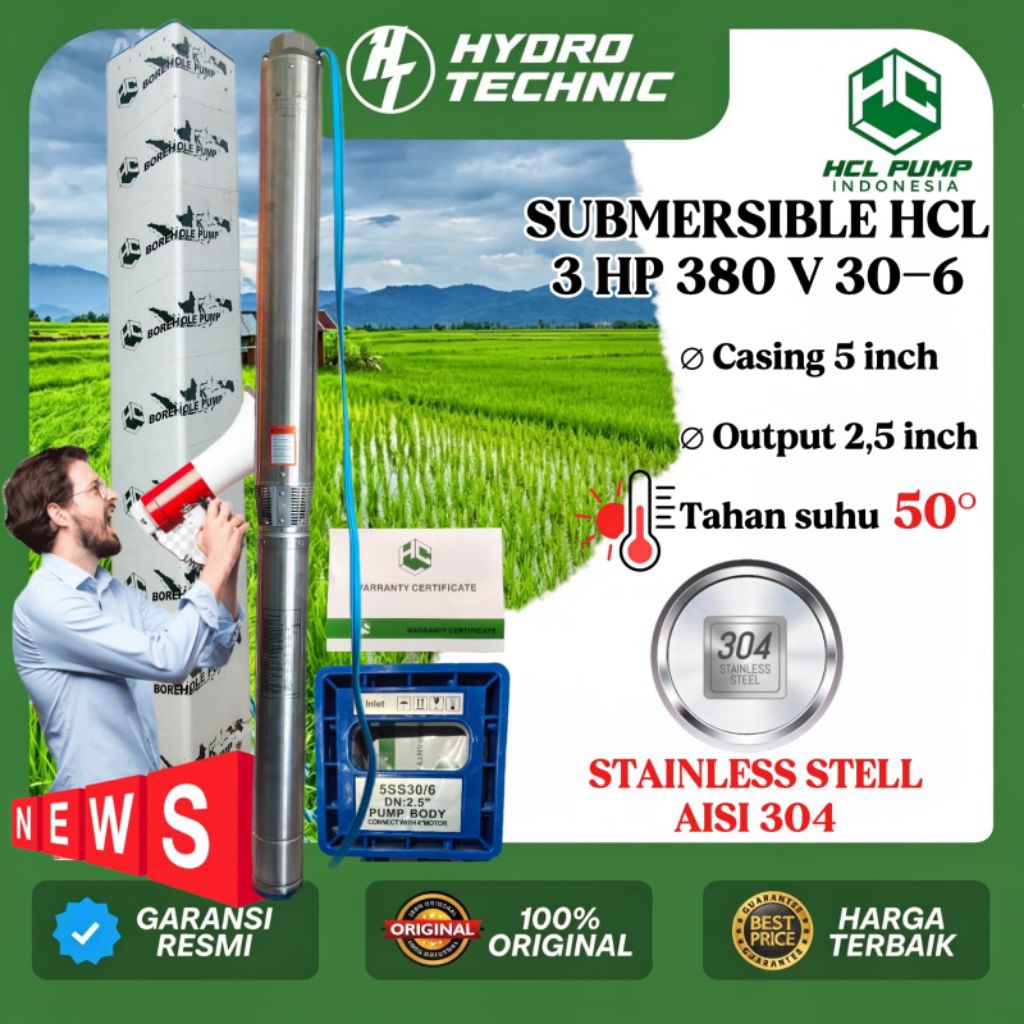 SUBMERSIBLE HCL CASING 5 INCH SSM 3 HP 380 V 30-6 OUTPUT 2,5 INCH