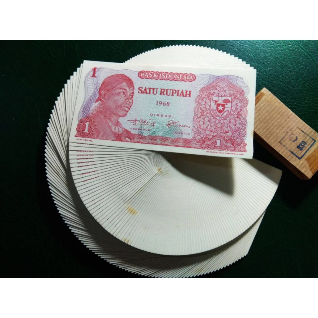 1 GEPOK UANG KUNO 1 RUPIAH SERI SUDIRMAN TAHUN 1968 UNC NOMOR URUT