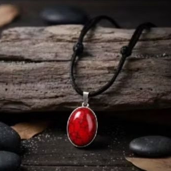 kalung batu akik pirus mesir merah tali hitam