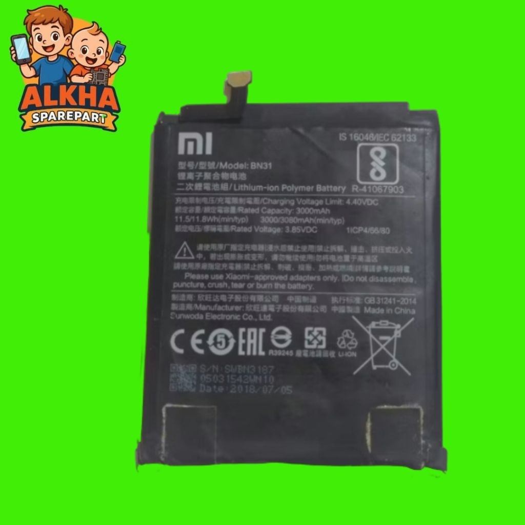 Baterai untuk Redmi Note 5A/Mi5X/Mi A1 BN31 Second Copotan