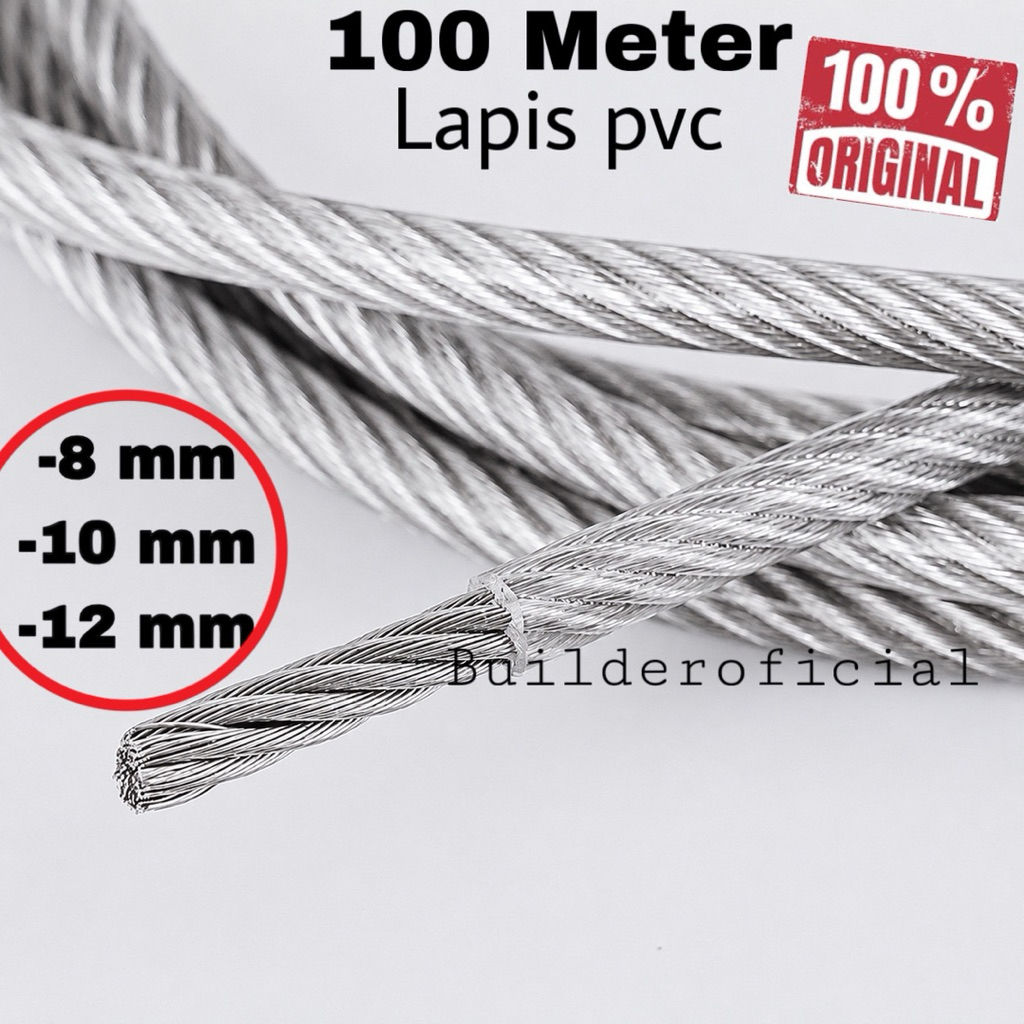 100 Meter Sling Pvc 8 mm 10 mm 12 mm Kawat sling Dilapisi Plastik Pvc Panjang 100 meter sling Lentur