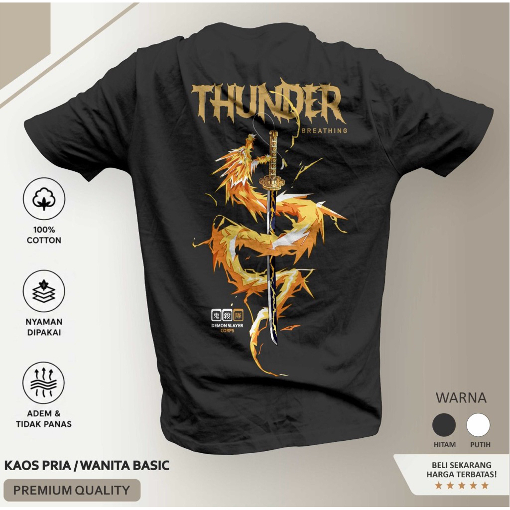 Kaos Anime Jepang | Zenitsu Nichirin | katun Combed 30s Unisex