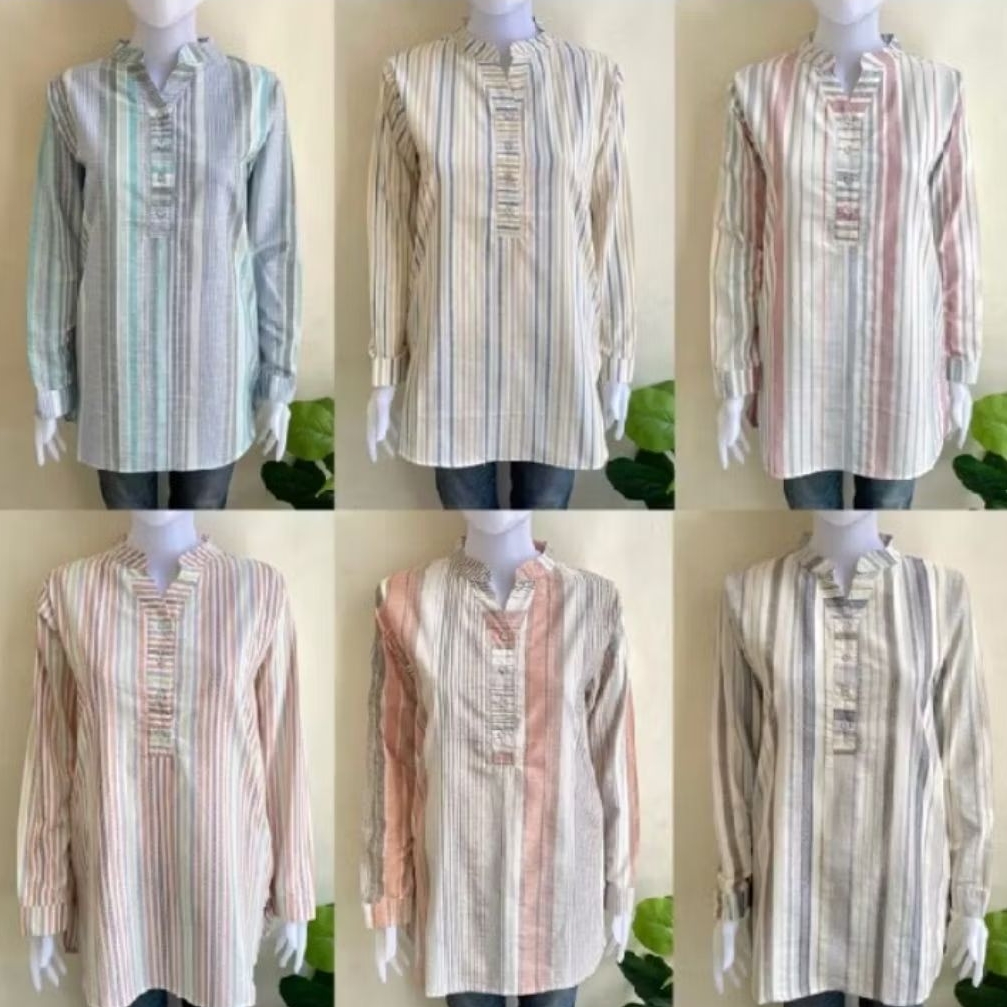 Tunik ELCAEL Bahan Katun Triset Tunik Salur Tunik Kerja Tunik Motif Busui
