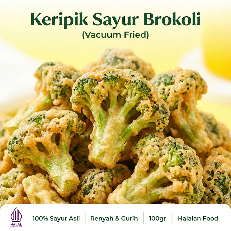 Keripik Sayuran Brokoli Kering Crispy Premium 100gr - Snack Camilan Anak Sehat Diet Non MSG