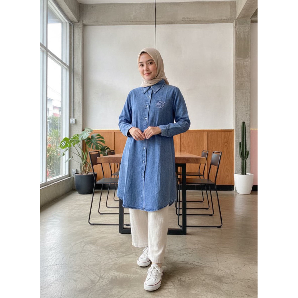 TUNIK DENIM BORDIR/TUNIK DENIM/TUNIK HIJAB