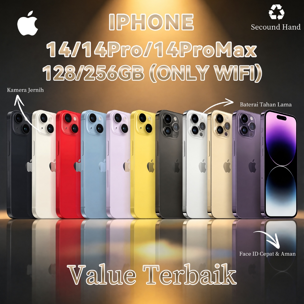 IPhone 14/14 Pro/Pro Max 6.1/6.7inches Wifi Only 128GB/256GB ip 14/14 Pro/Pro Ma Second Fullset Seco