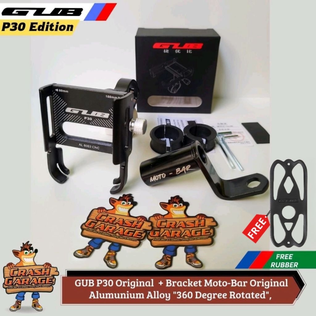 Paket Phone Holder GUB P30 + Bracket Motobar Original Alumunium Alloy Holder Hp Motor Tempat Handpho