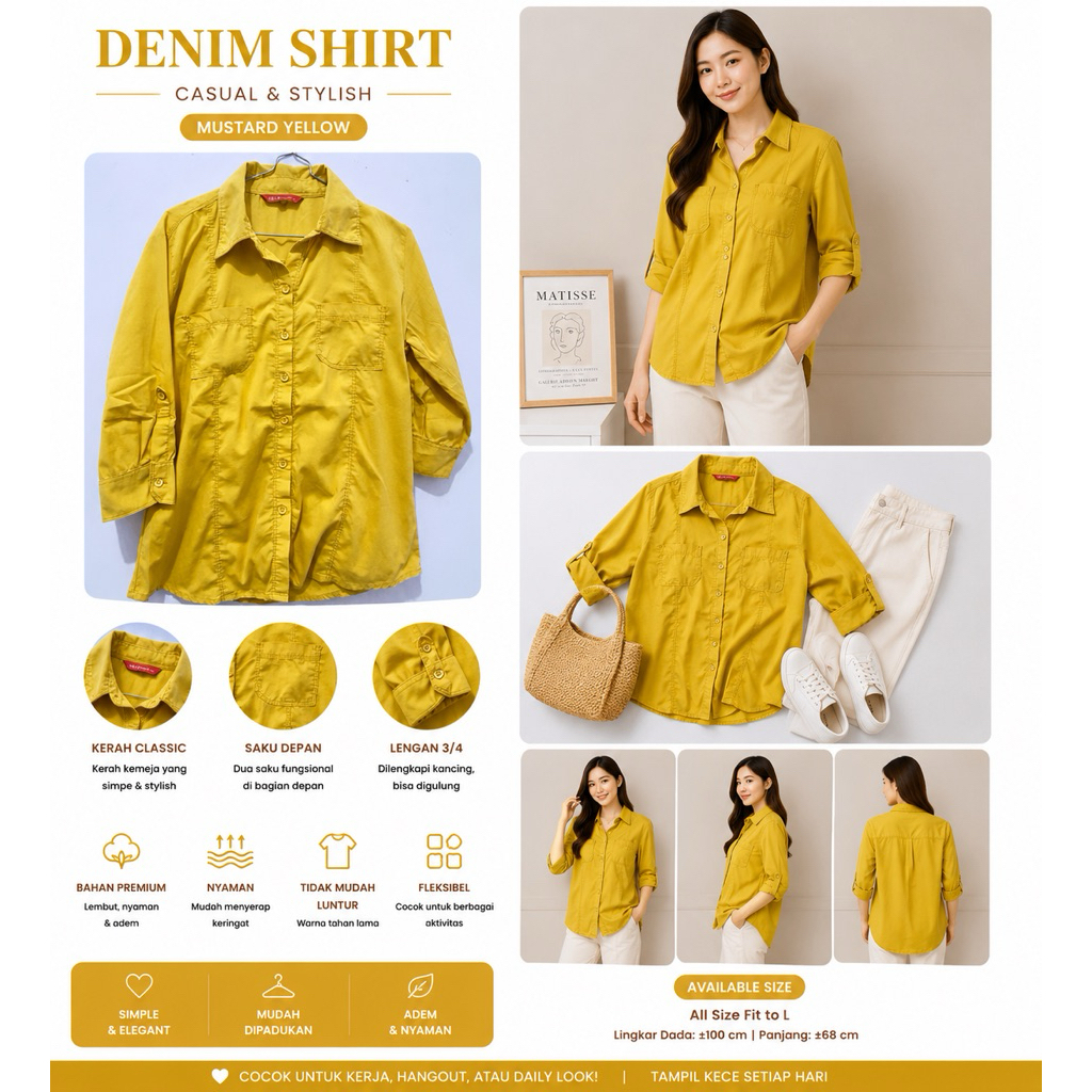 Kemeja Mustard brand Red Up Matahari – Atasan Kerja Wanita LD 100
