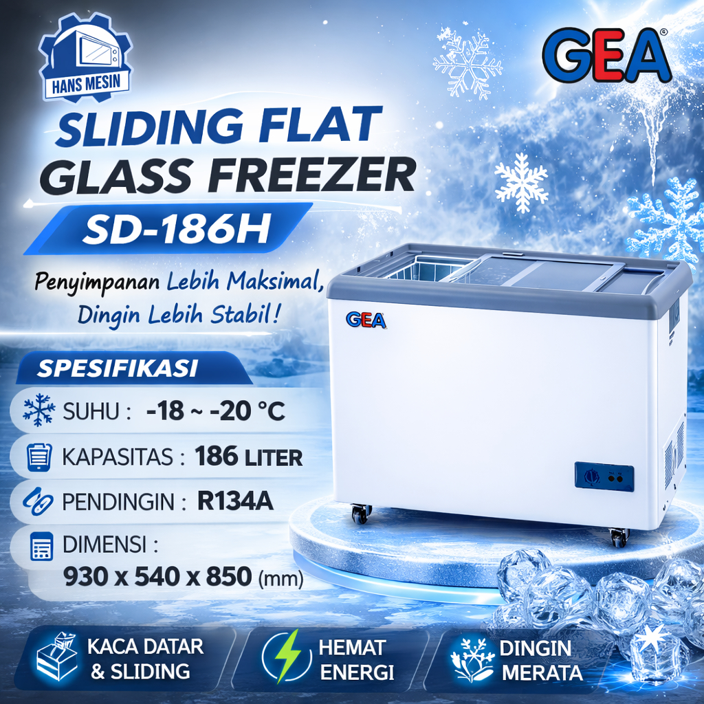 GEA FREEZER SLIDING KACA 186 LITER / FREEZER BOX SLIDING KACA GEA SD-186H