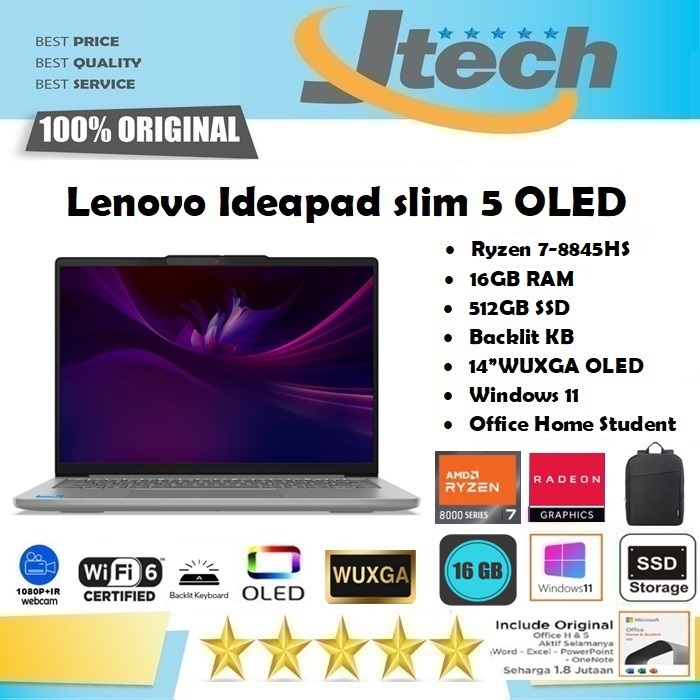Lenovo IdeaPad Slim 5 Ryzen 7 8845HS 16GB 512GB 14"WUXGA OLED Win11 OHS