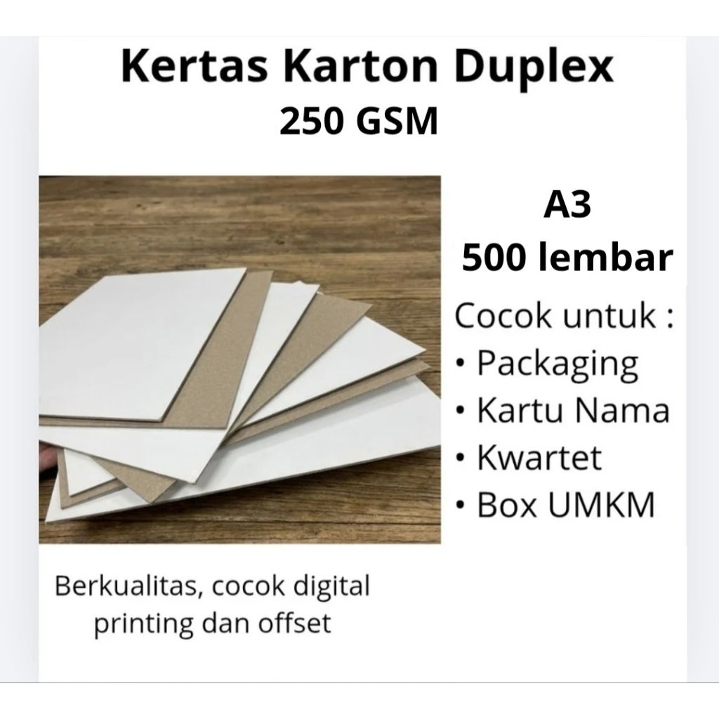 Kertas Karton Duplex Premium 250 GSM A3 Isi 500 Lembar | Bahan Packaging & Box Makanan