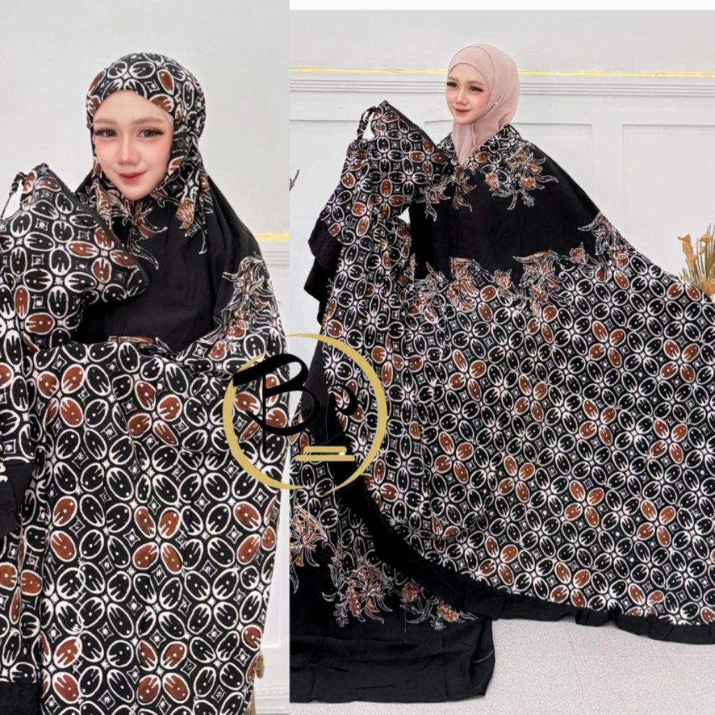 Mukena Batik Cap Hitam Sogan JUMBO mukena dewasa mukena jumbo mukena murah mukena batik mukena bali 