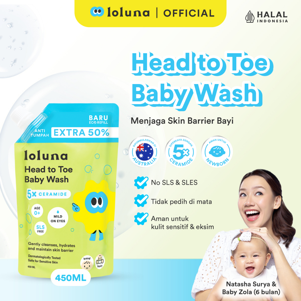 LOLUNA Head to Toe Wash 450ml Refill - Sabun Sampo Mandi Perawatan Kulit Bayi dan Anak / Sabun untuk