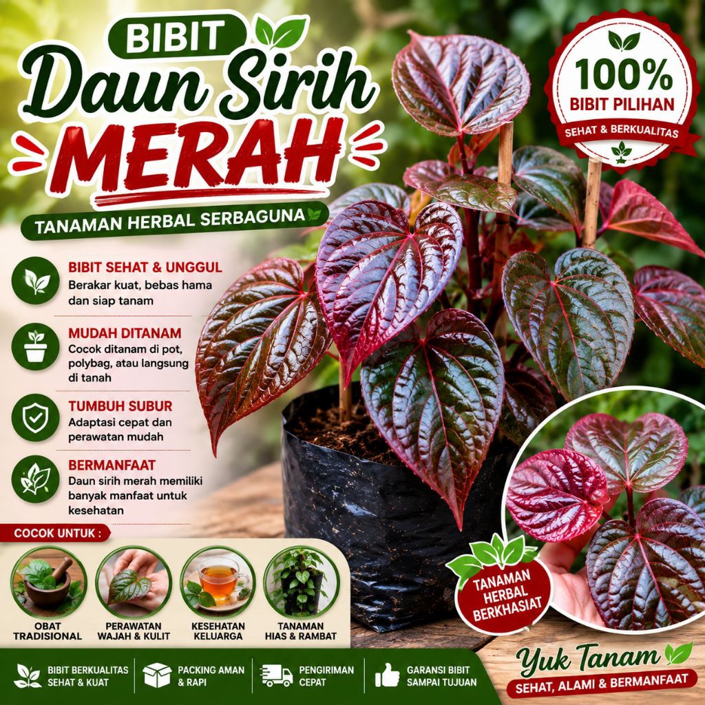 Bibit Daun Sirih Merah/ Bibit daun sirih merah herbal/ Bibit daun sirih Merah berkualitas
