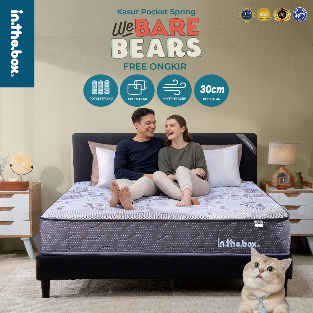 Kasur Anak Springbed 30 cm INTHEBOX "We Bare Bear" - FREE Bantal | Ukuran 90x200, 100x200, 120x200, 