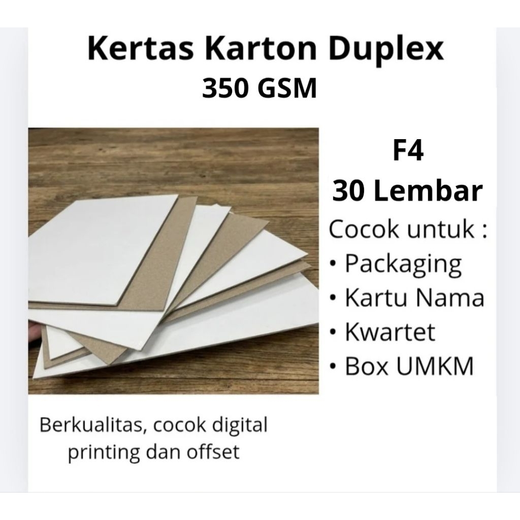 Kertas Karton Duplex Premium 350 GSM F4 Isi 30 Lembar | Bahan Packaging & Box Makanan