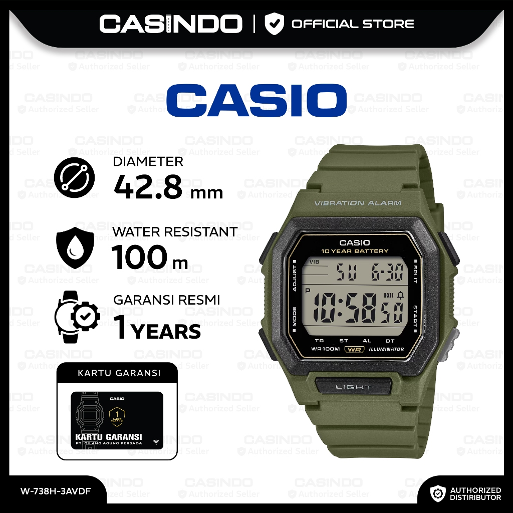 CASIO Jam Tangan Pria W-738H-3AVDF Digital