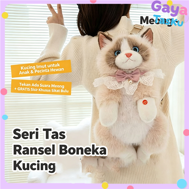 Tas Ransel Boneka Kucing Ragdoll Realistis Ada Suara Meong Tas Sekolah Anak Perempuan Pecinta Kucing