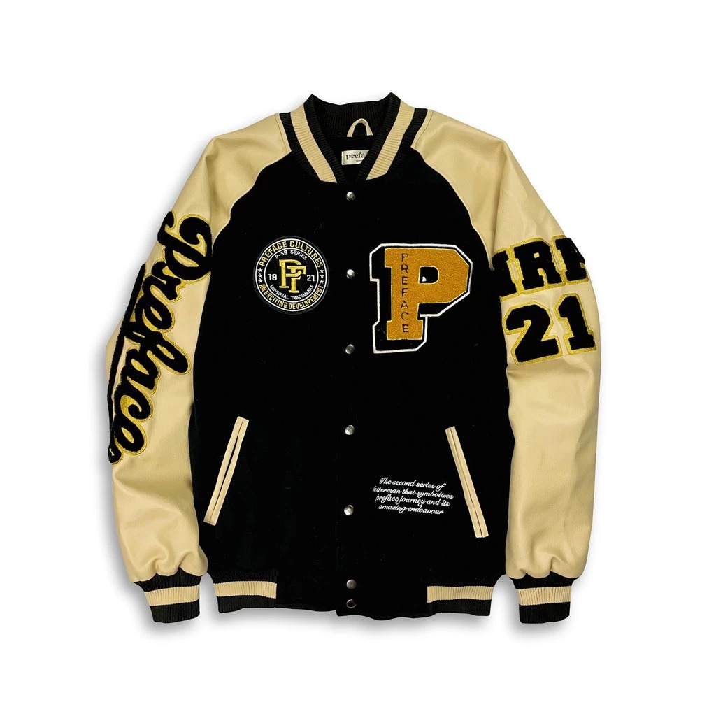 Varsity Jacket Preface Cultures Black Cream Original - Second Like New