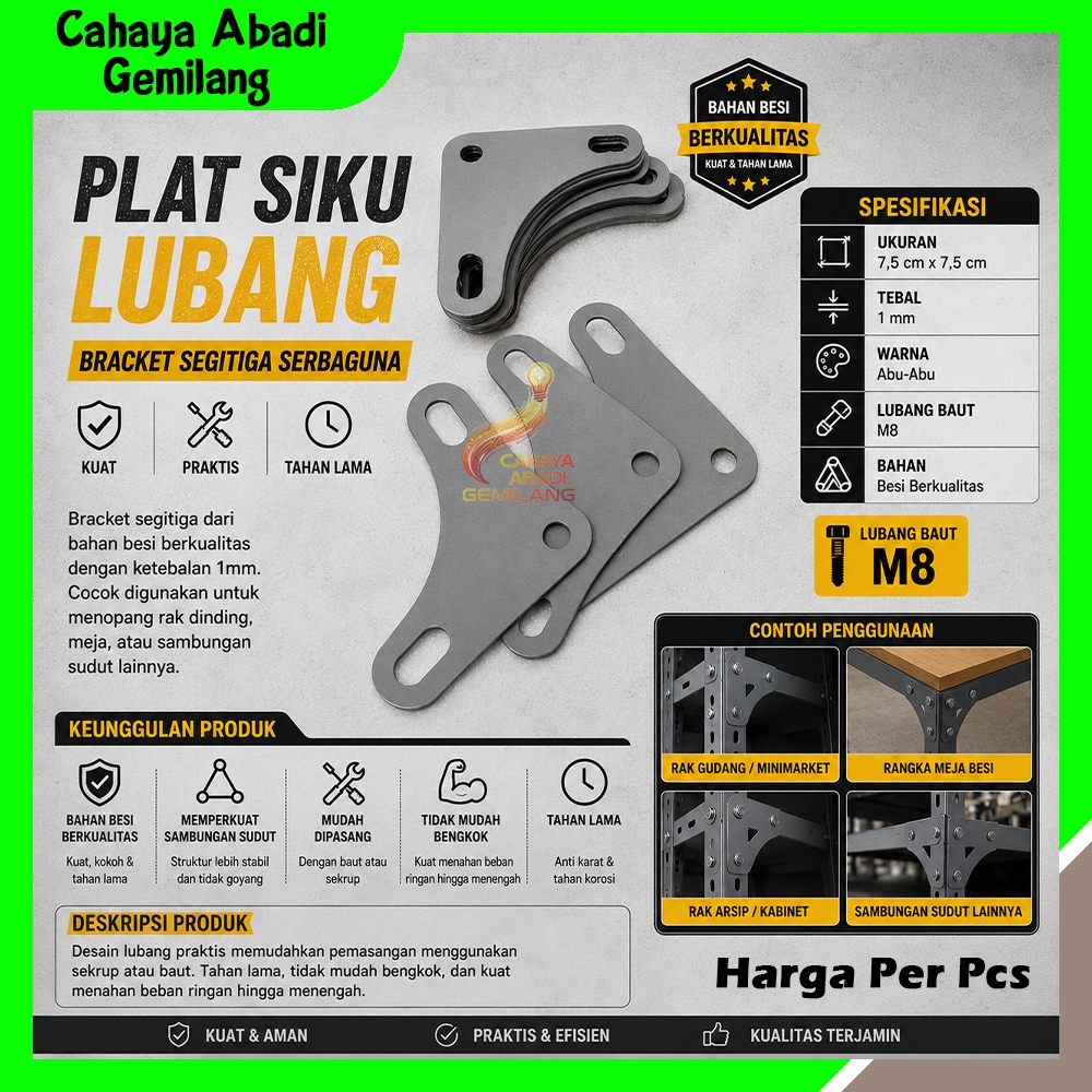 Siku Segitiga Besi Lubang / Plat Siku Lobang / Pelat Siku Lubang Rak Besi / Segitia Plat Siku Lubang