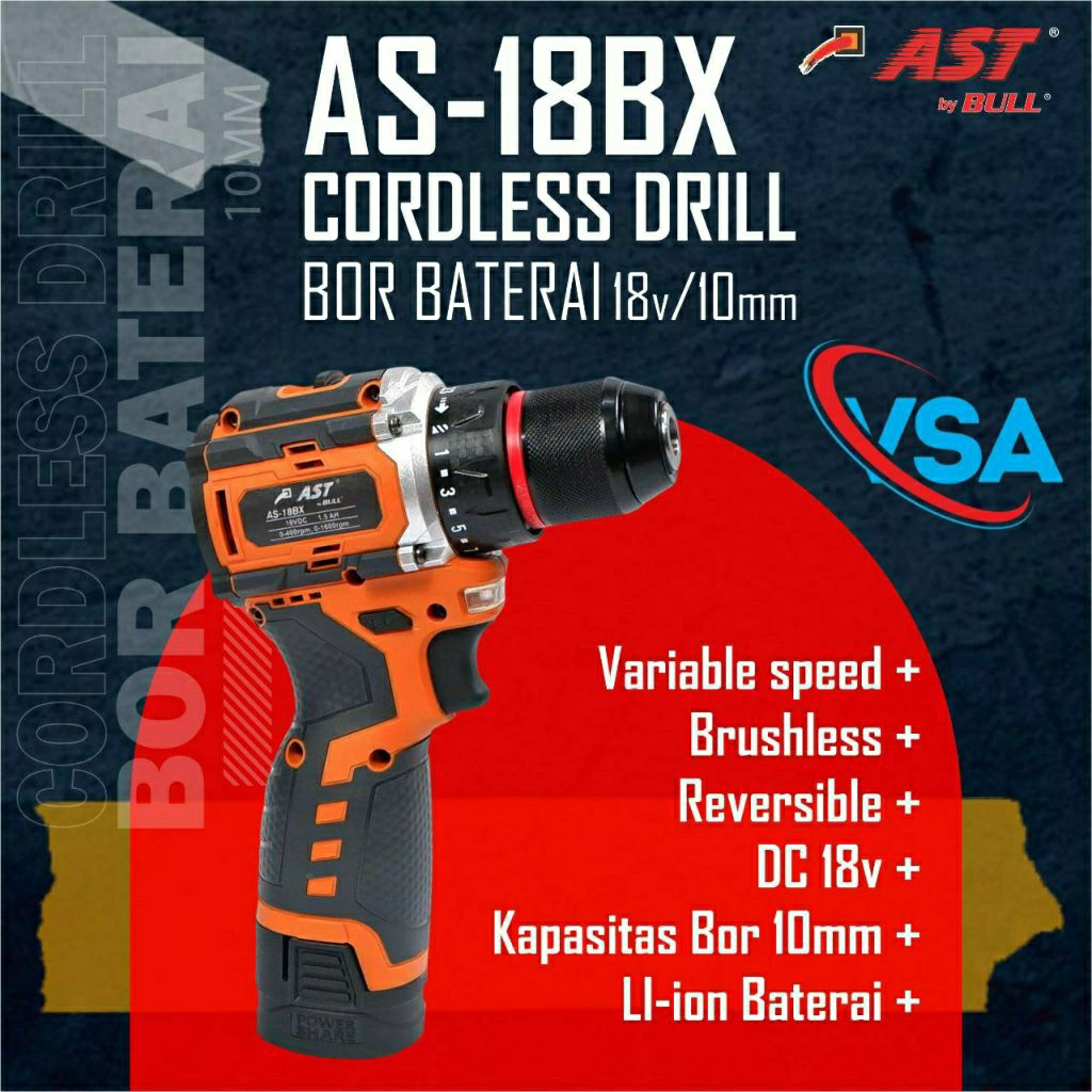 AS18BX MESIN BOR BATERAI 18V CORDLESS DRILL BRUSHLESS 10MM AST AS-18BX AS 18 BX