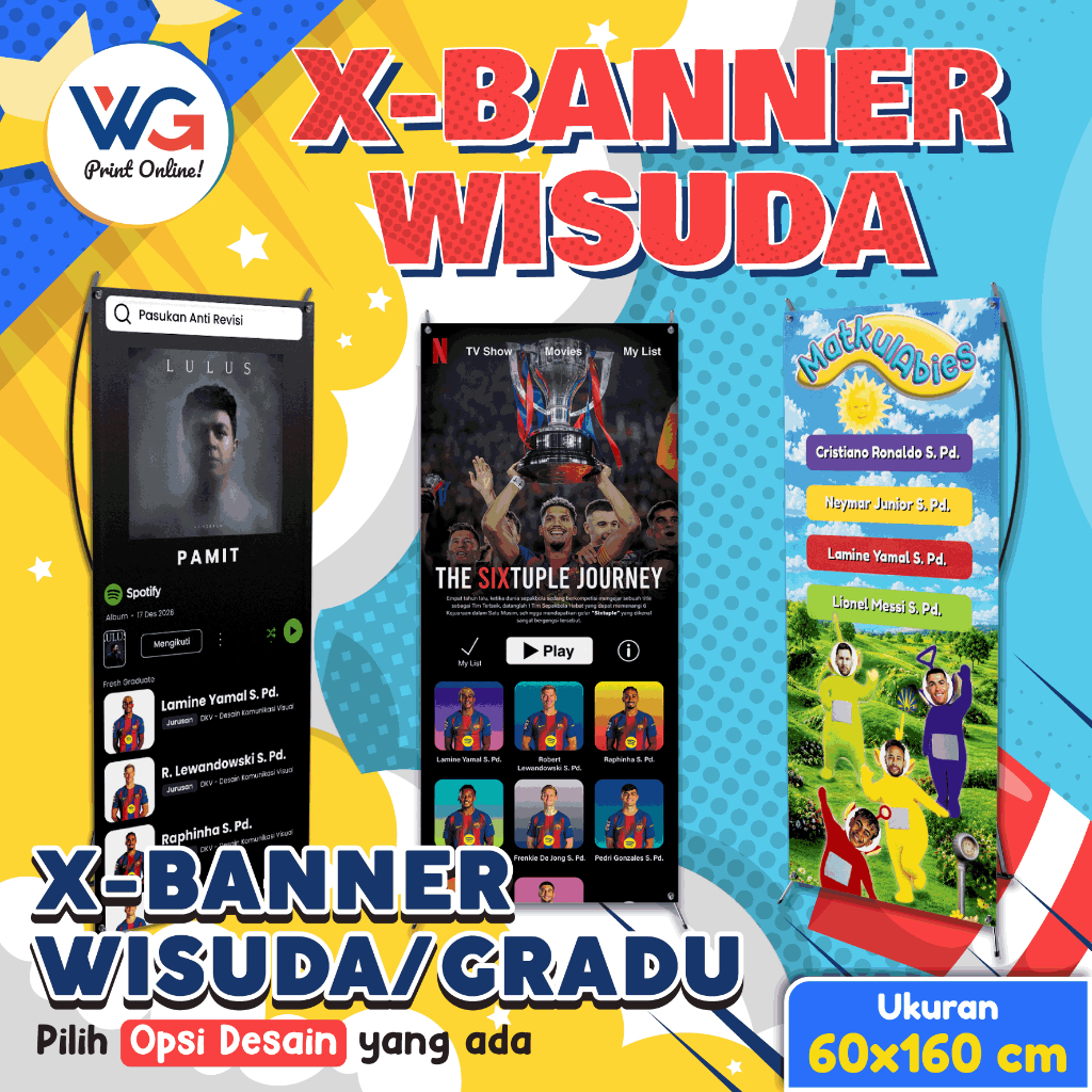 Cetak X Banner Wisuda Custom Foto 60x160 cm Pilihan Desain - Spanduk Graduation Unik