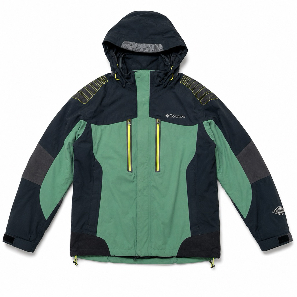 Columbia Titanium Omni-Tech Jacket Hiking Outdoor Green Black Size L