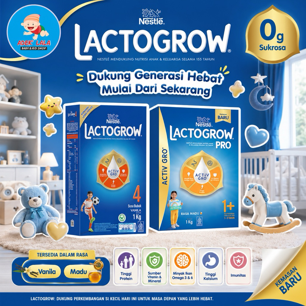 Lactogrow/Lactogen 1+ (1-3 tahun) PLAIN/Vanilla/MADU