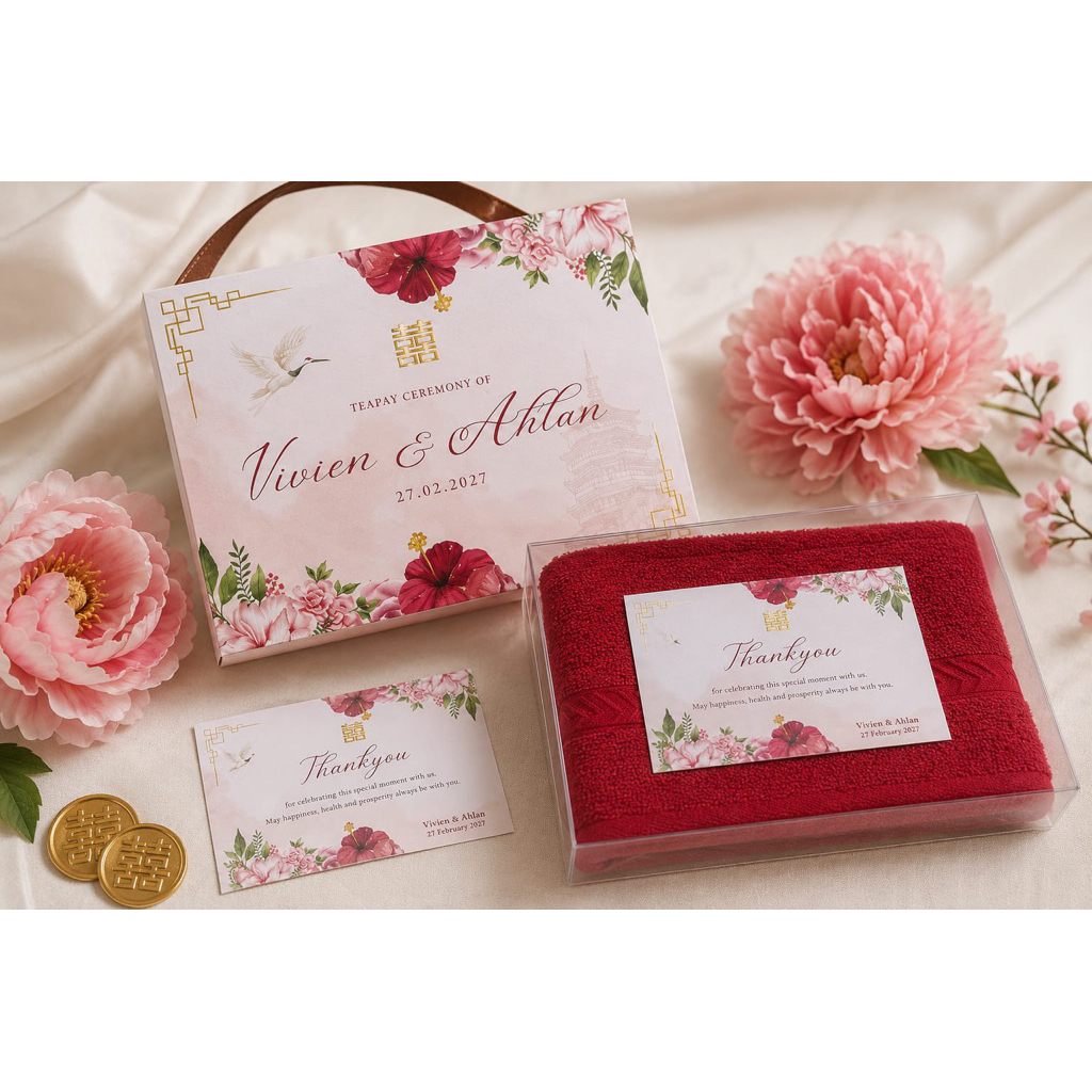 Handuk Teapai Chinese Wedding Souvenir Handuk Teapay mewah shuangxi Seserahan Handuk Wajah