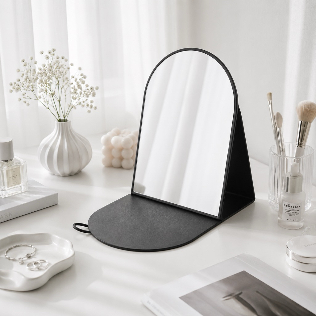 Cermin OVAL Rias Lipat MUA Folding Mirror Portable Cermin Meja Makeup Premium