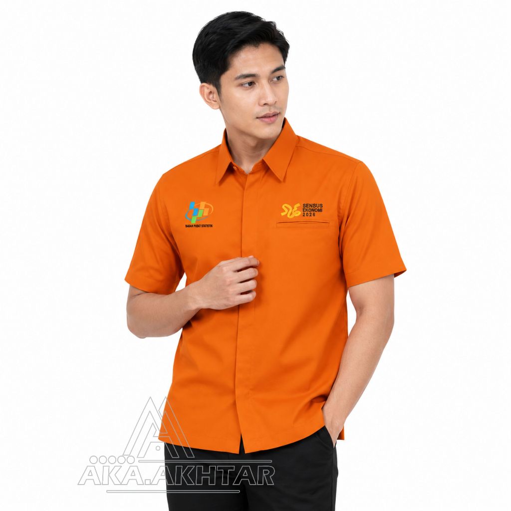 kemeja pria bps sensus ekonomi 2026 MODEL SAKU DEPAN SATU/BOBOK full logo bordir komputer lengan pen