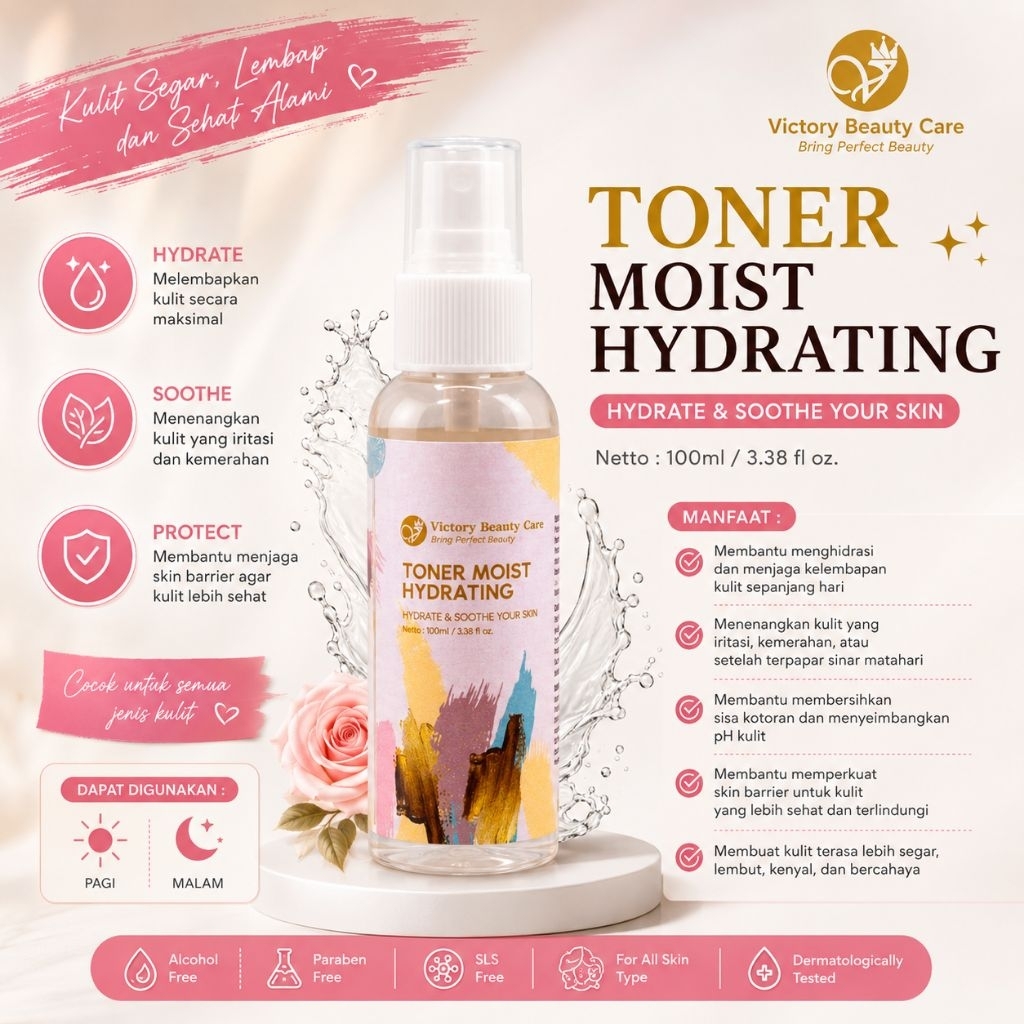 Toner Moist Hydrating | Toner Glowing, Mengenyalkan, Melembabkan & Menenangkan Kulit | VBC