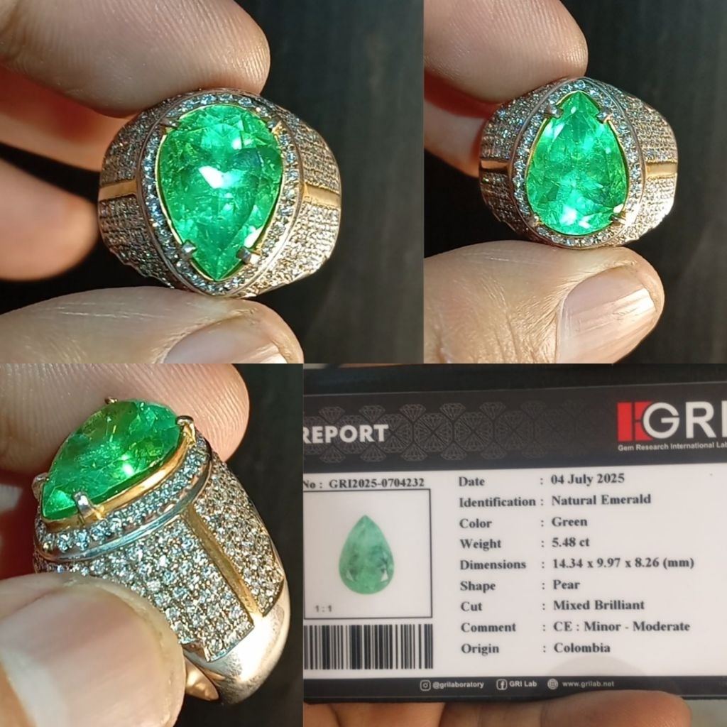 batu Zamrud Colombia Natural Emerald Beryl 5.48 ct memo GRI