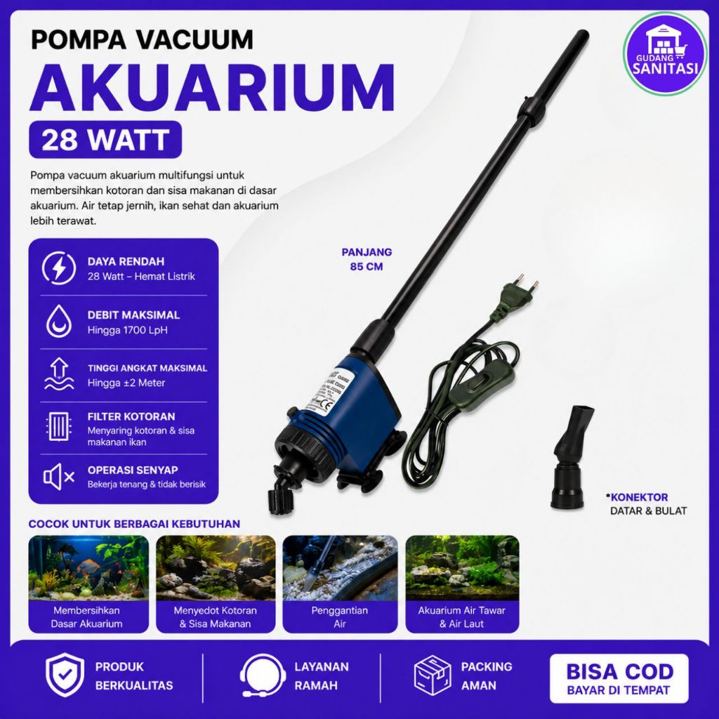 Pompa Vacuum Akuarium Elektrik SOBO BO 028 Pompa Pembersih Aquarium Vacuum Cleaner Pump