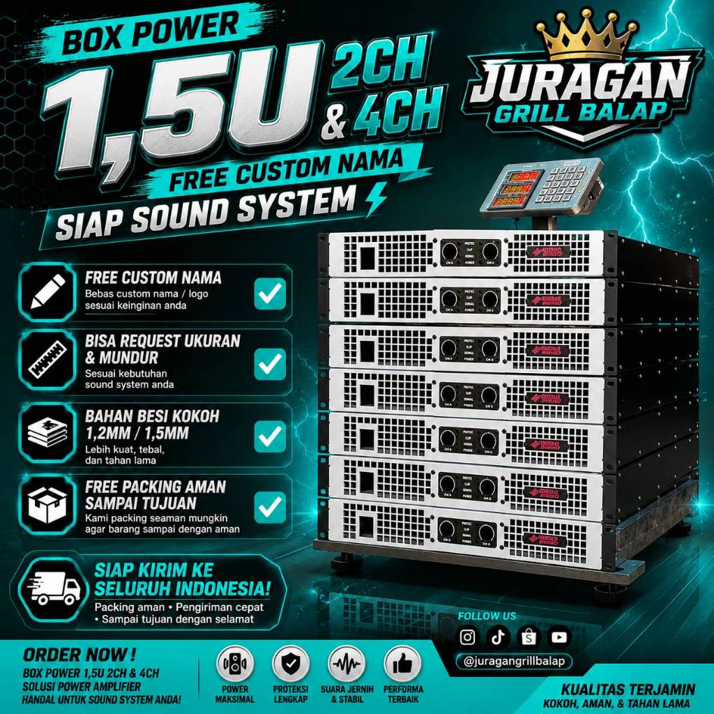 Box Power 1,5U 2CH & 4CH – Free Custom Nama, Siap Sound System