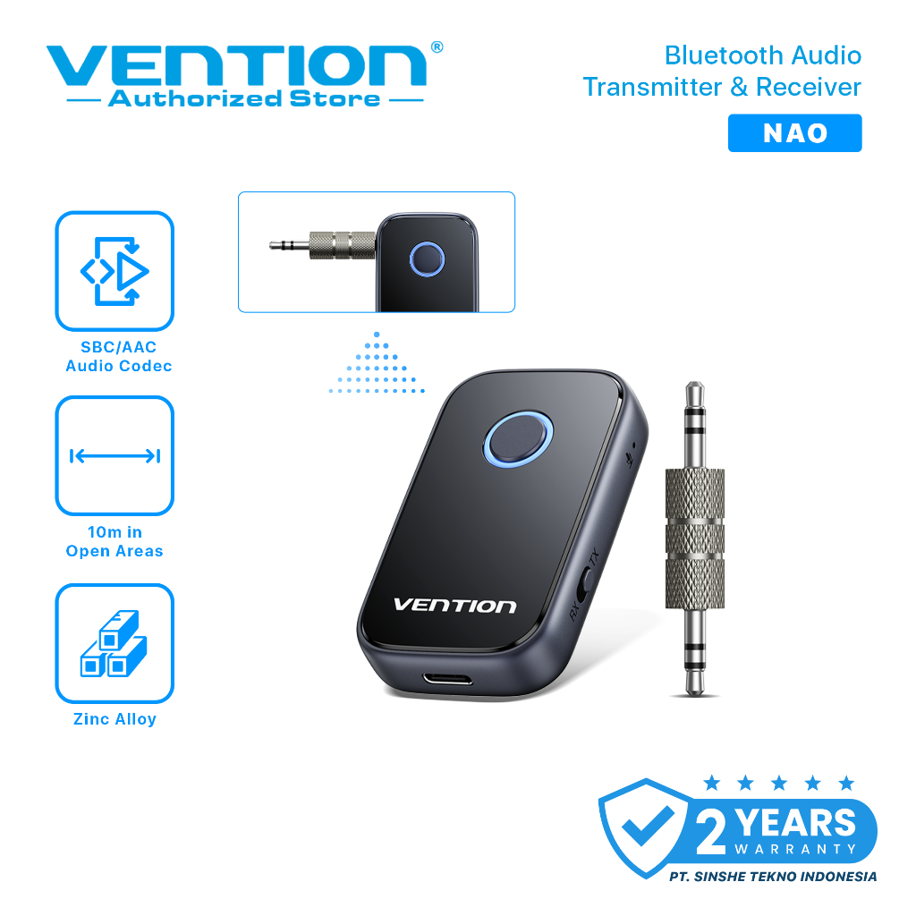 Vention Bluetooth 6.0 Audio Transmitter Receiver AUX 3.5mm TX RX Wireless Adapter untuk Mobil TV Spe