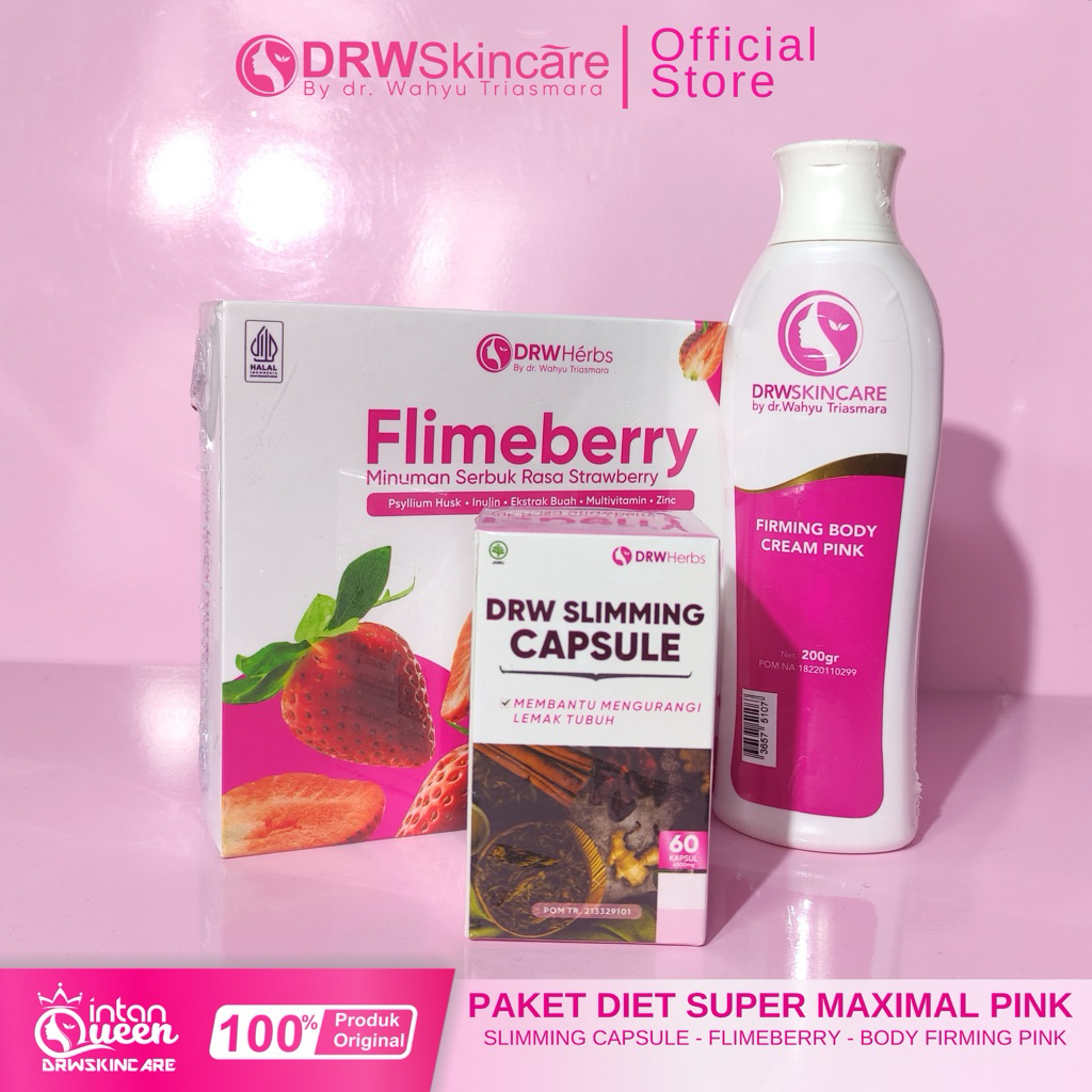 DRW Skincare Paket Diet Super Maksimal | Slimming Capsule + Body Firming Cream + Flimeberry Untuk Ba