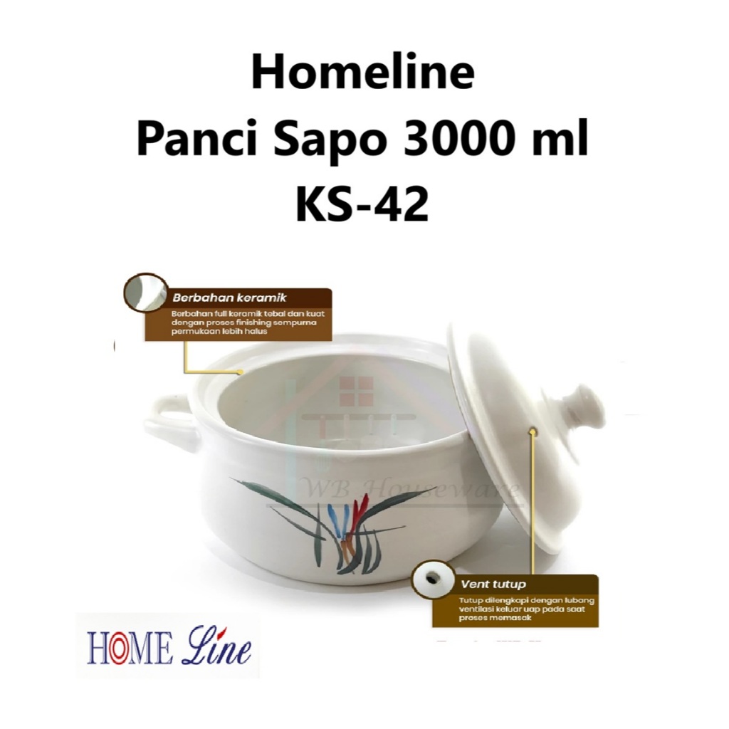 homeline sapo KS42 Panci Keramik Medicine Health 8 Inch Teko Obat 3000 ml KS-42