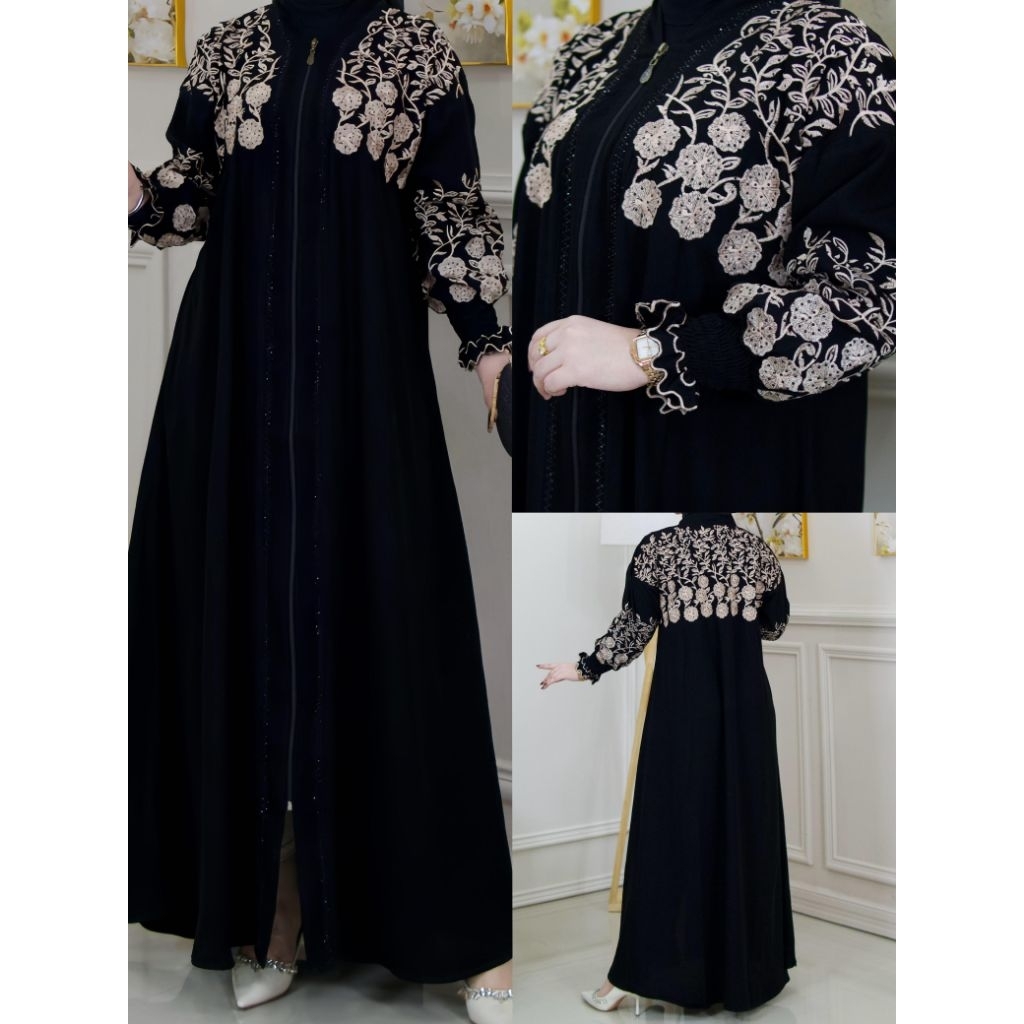 Zifa Fashion || Cod || New Abaya Turkey 012 Siap Kirim || Arabian Gamis Hitam Embroidery Aksen Payet