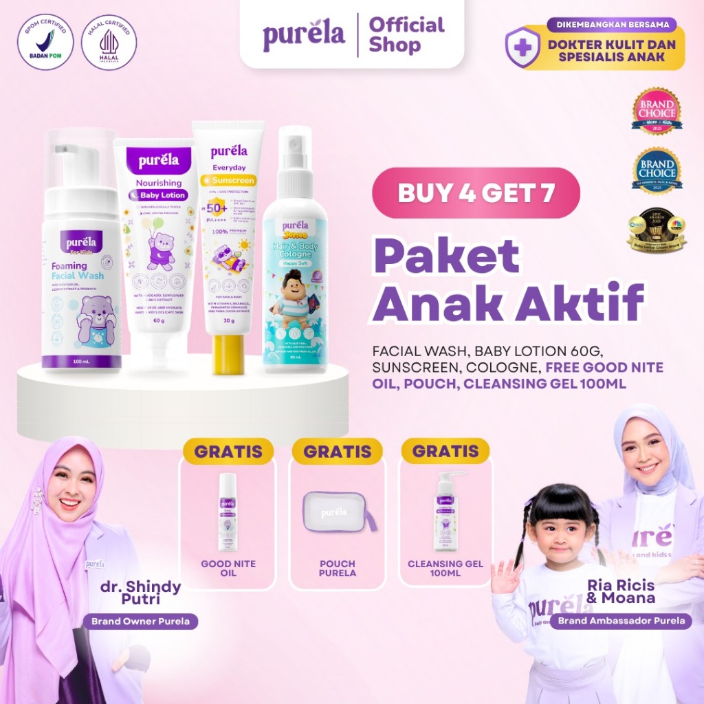 [BUY 4 GET 7] PAKET ANAK AKTIF - Facial wash anak 100ml, Baby Lotion 60gr, Sunscreen SPF 50+ PA++++,