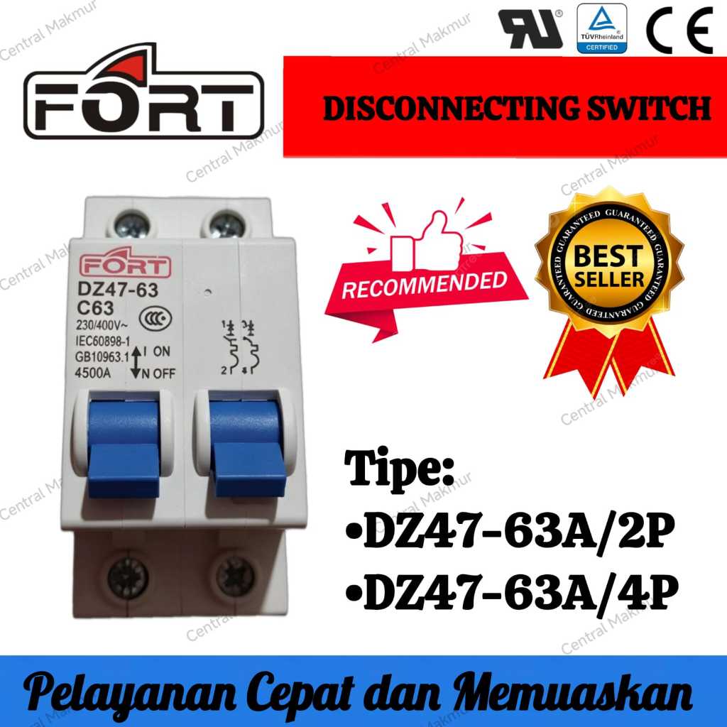 Original FORT Disconnecting Switch 2P/63A 4P/63A 4.5kA merk FORT tipe DZ47-63A/2P DZ47-63A/4P ON-OFF