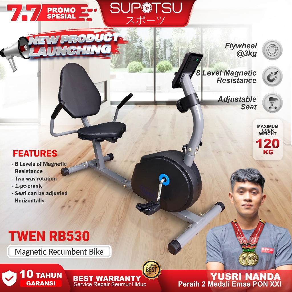TWEN RB530 Alat Fitness Sepeda Statis Magnetic Recumbent