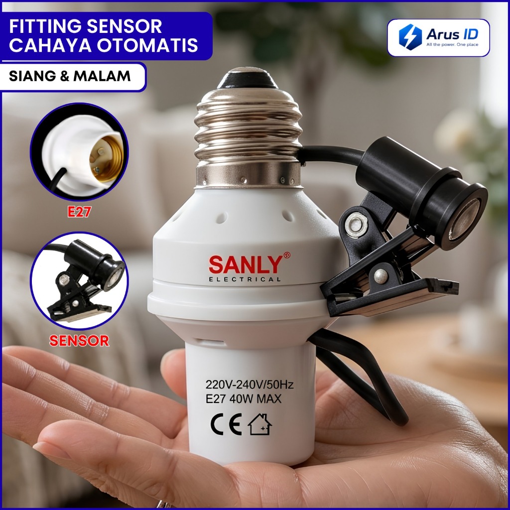 Fitting Lampu Sensor Cahaya E27 Max 40W Fitting Lampu Otomatis Nyala Mati Sendiri