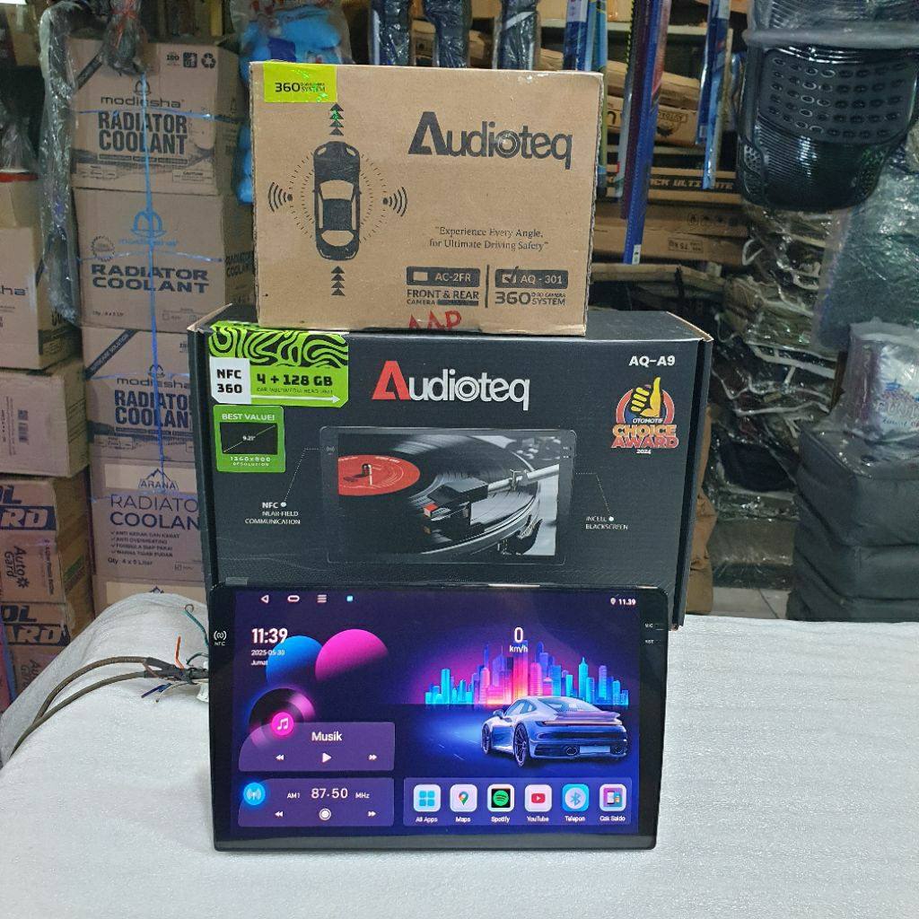 Paket Head Unit Android 9 inch Audioteq RAM 4/128 GB NFC + Kamera 360 NFC