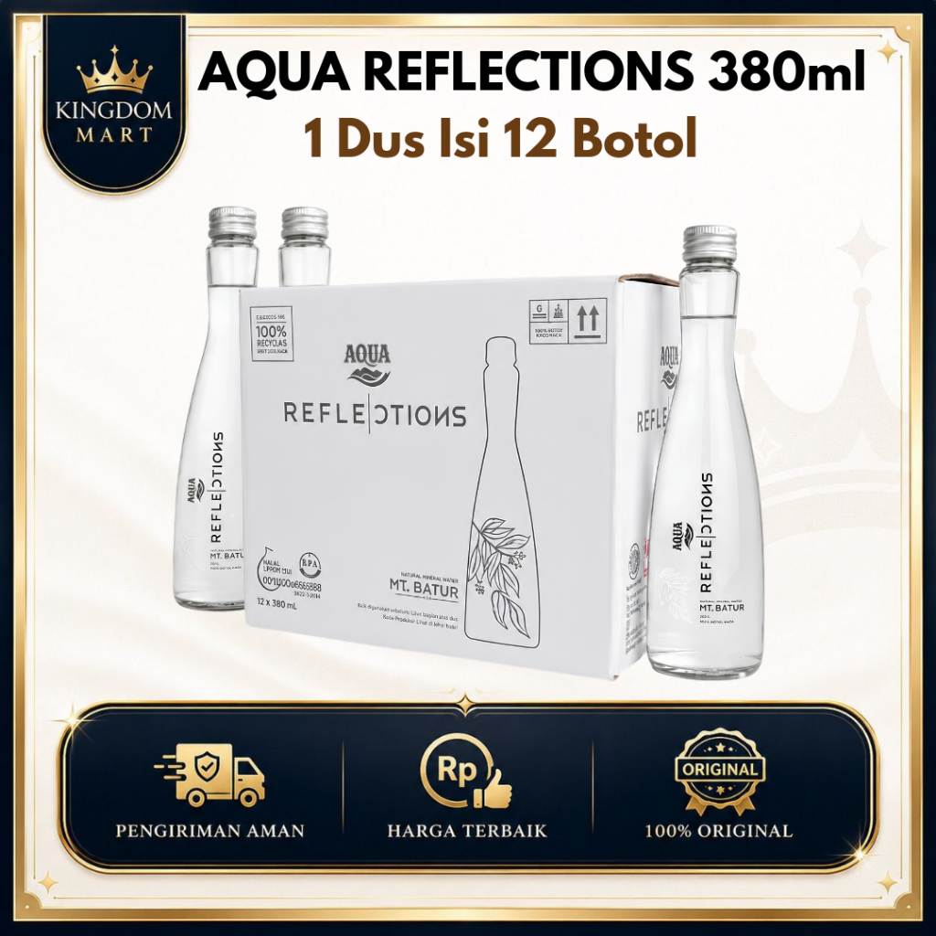 AQUA Reflections Air Mineral 380ml 1 Dus Isi 12 Botol Kaca | Aqua Botol Kaca 380ml