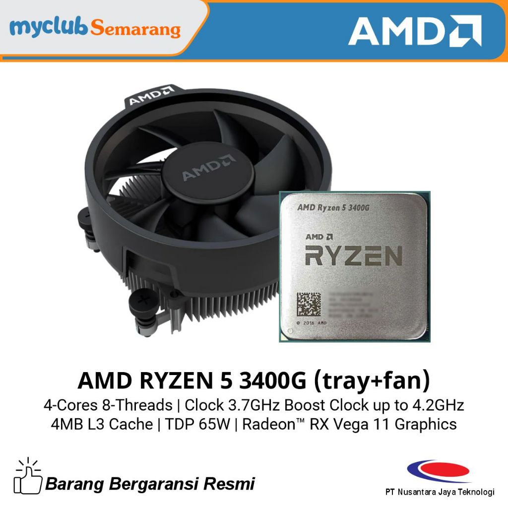 Processor AMD Ryzen 5 3400G Tray+Fan AM4 dengan VGA Radeon RX Vega 11