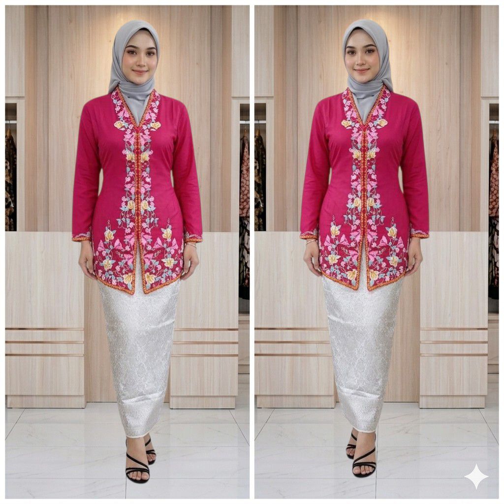 {1458} Setelan Kebaya Encim (Kebaya+Rok Songket Lilit) Setelan Encim Jumbo Bunga Peony
