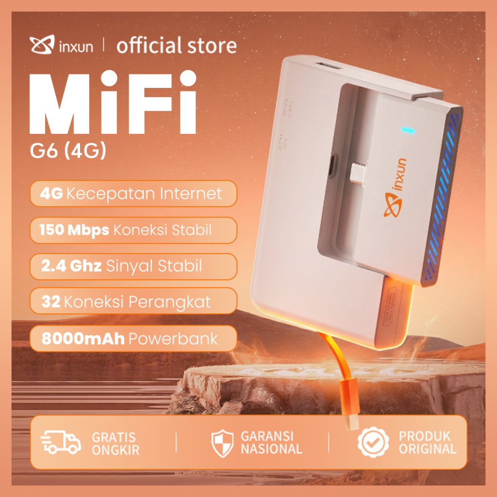 INXUN G6 POWERBANK 8000 MAH MIFI PORTABLE GRATIS KARTU TELKOMSEL INTERNET 4G WIFI6 ESIM INTERNASIONA