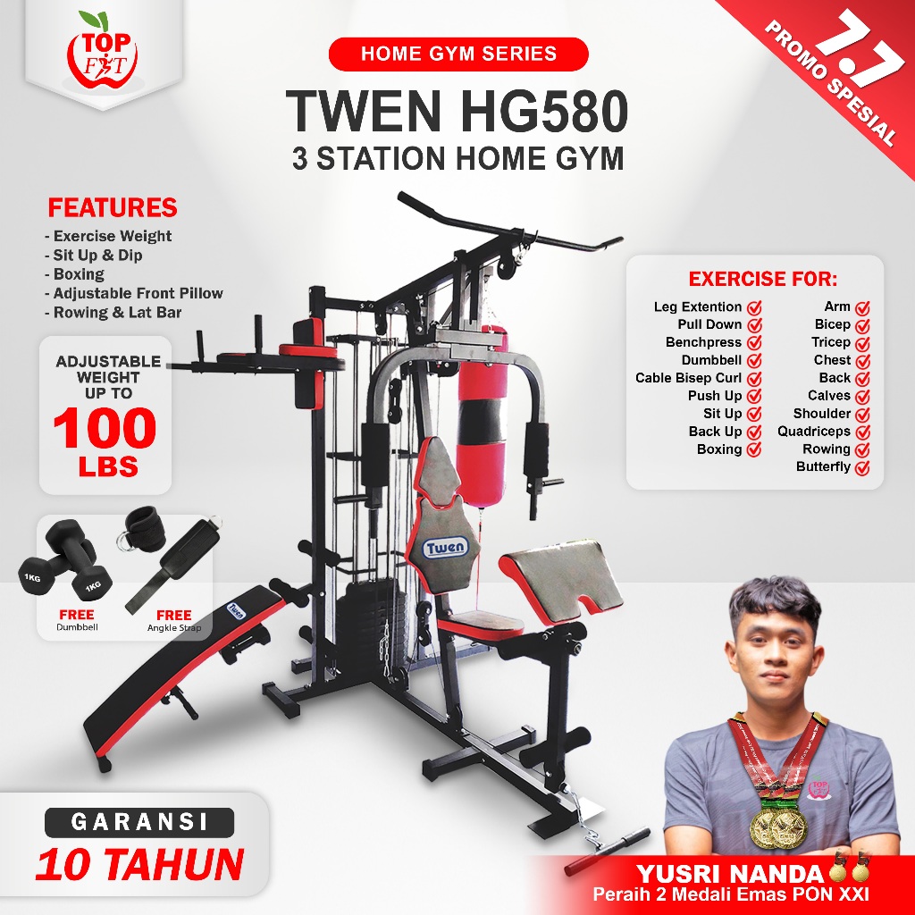 Home Gym Twen HG580 Homegym 3 Sisi Alat Olahraga Alat Gym Set Alat Fitnes Leg Press