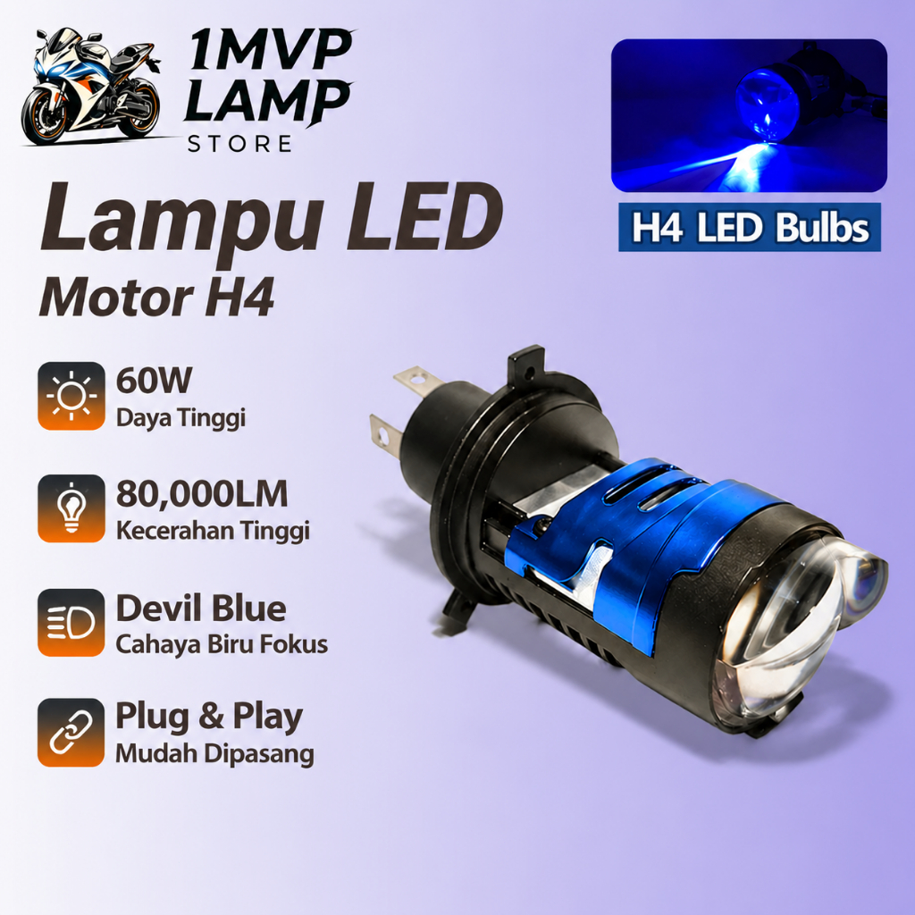 Lampu Utama LED H4 60W High Low DC Kipas Pendingin Full Aluminium Super Terang 80000LM
